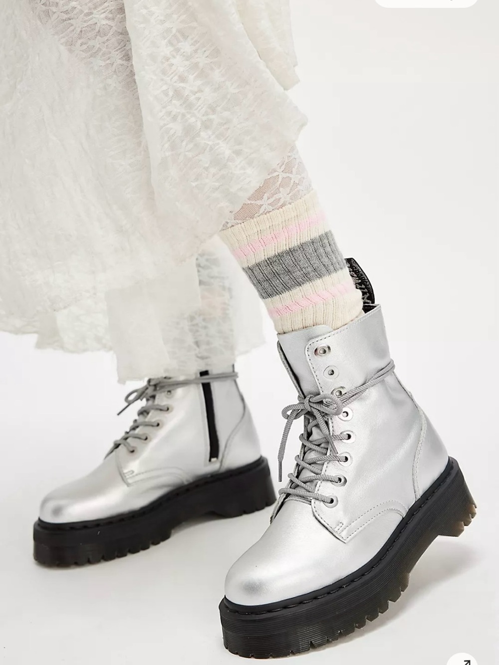NWT Dr. AirWair Martens Size 5 Metallic Silver Lace-Up Platform Boots for Women